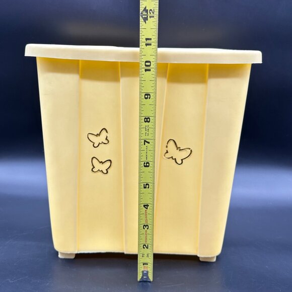 Vintage Trashcan Yellow Plastic Waste Basket Gold Butterfly 1970s Retro Decor - Picture 11 of 13